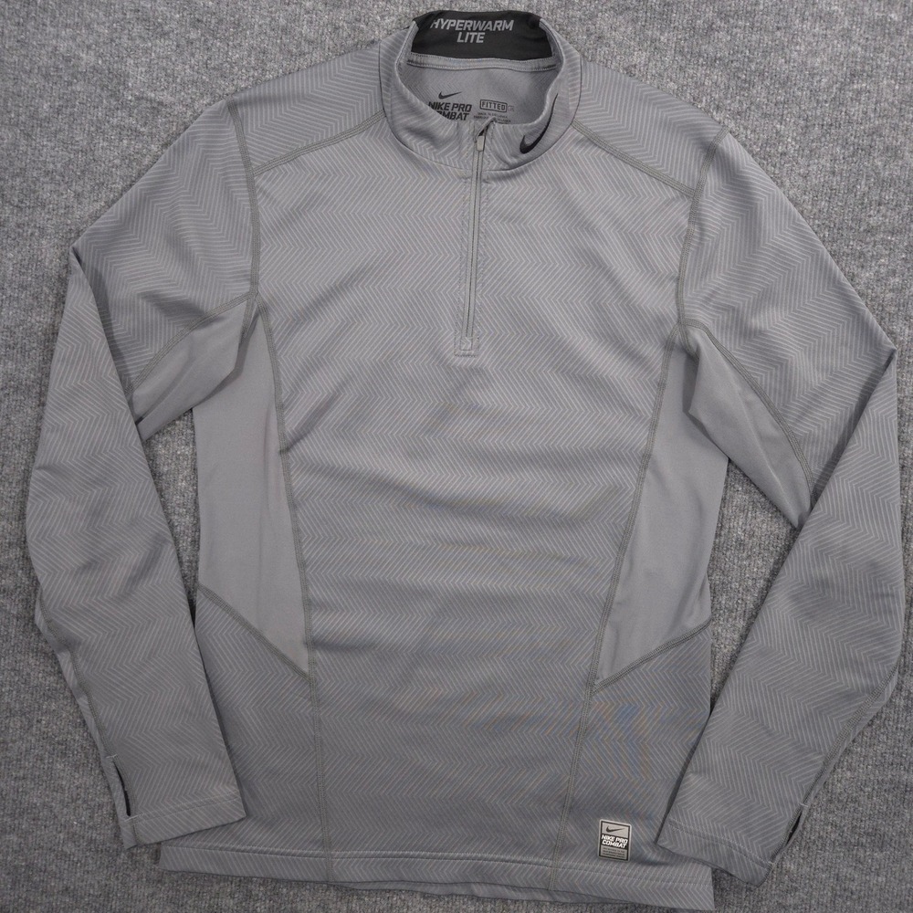 Nike Pro Combat Hyperwarm Lite 1/4 Zip Mens M Gray Fitted Performance Pullover